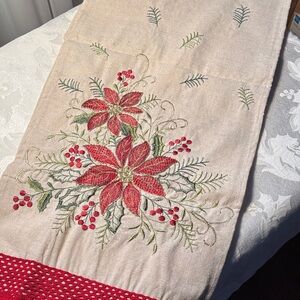 Aspen Festive Poinsettia and Holly Berries Table Runner
